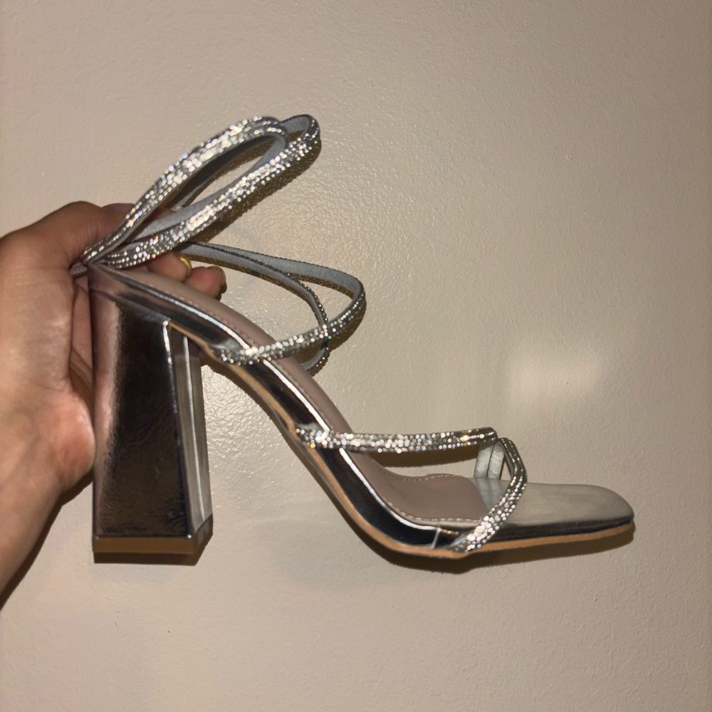 Elegant Silver Strappy Heels